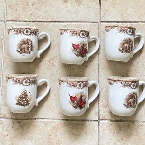 6CRACKER BARRELCeramic Stoneware COFFEE MUG Bird Floral Family bear Suzan Winget